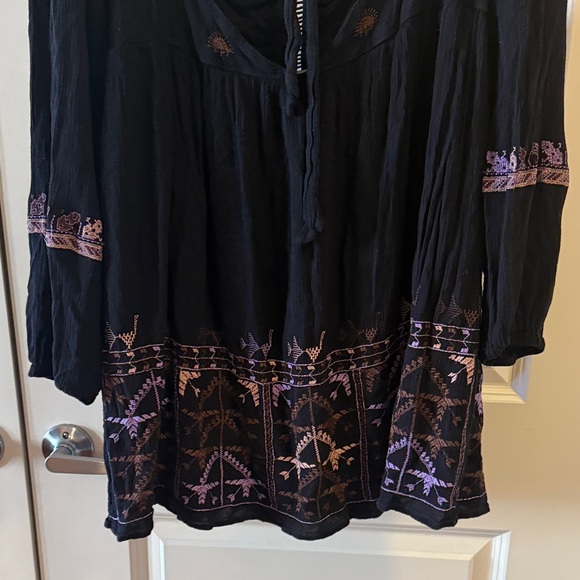 EUC Free People Rhiannon Embroidered Black Purple Bohemian Babydoll Mini Dress M - Picture 8 of 12